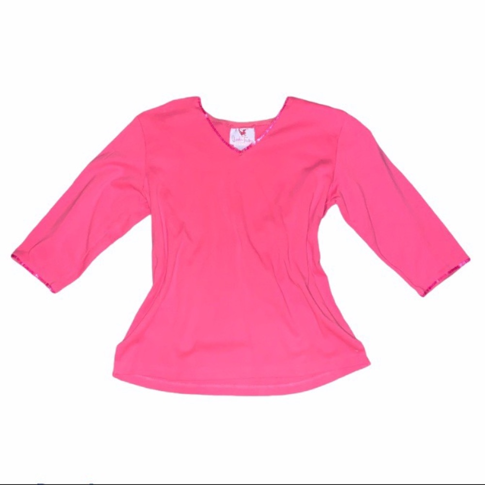 Y2K Vintage Pink Sequin V-Neck Long Sleeve Top